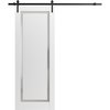 Sartodoors Sturdy Barn Door 42 x 84in, Painted White W/ Frosted Glass, 8FT Rail Hangers Heavy Hardware Set PLANUM0888BD-B-BEM-4284